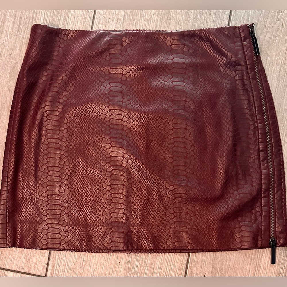Armani Exchange Burgundy Faux Leather Snake Print mini skirt